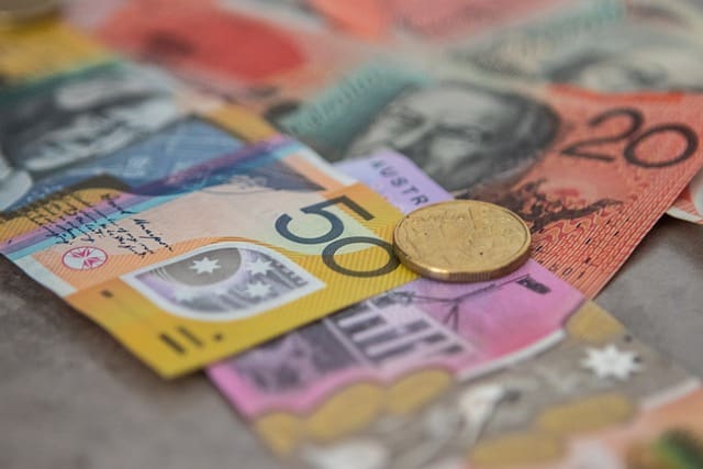 Assorted Australian bank notes representing financial transactions, often used for spousal maintenance payments in Australia.